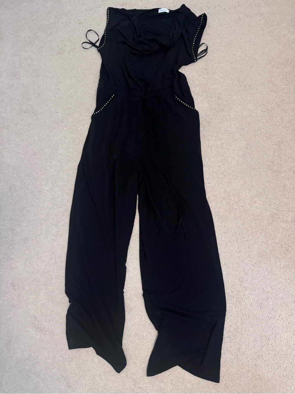 Calvin Klein Black Wide-Leg Jumpsuit with Stud Trim